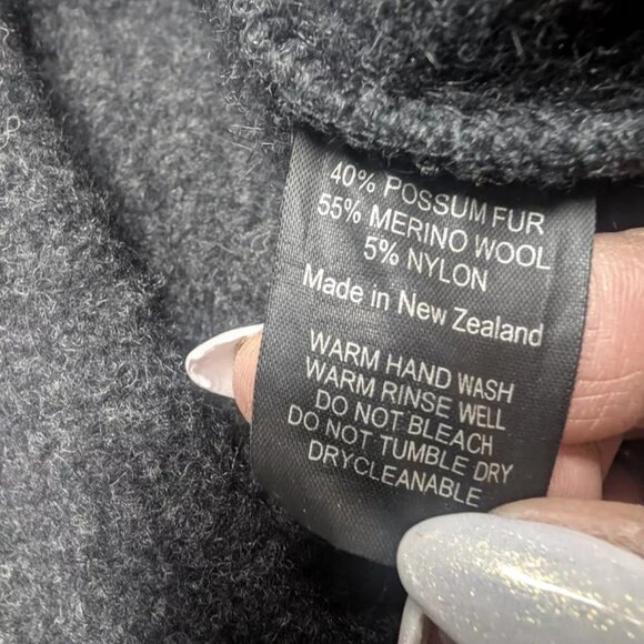 Native World Merino Wool Jacket Mens XL Charcoal Possum Fur Full Zip Pockets - Picture 12 of 12